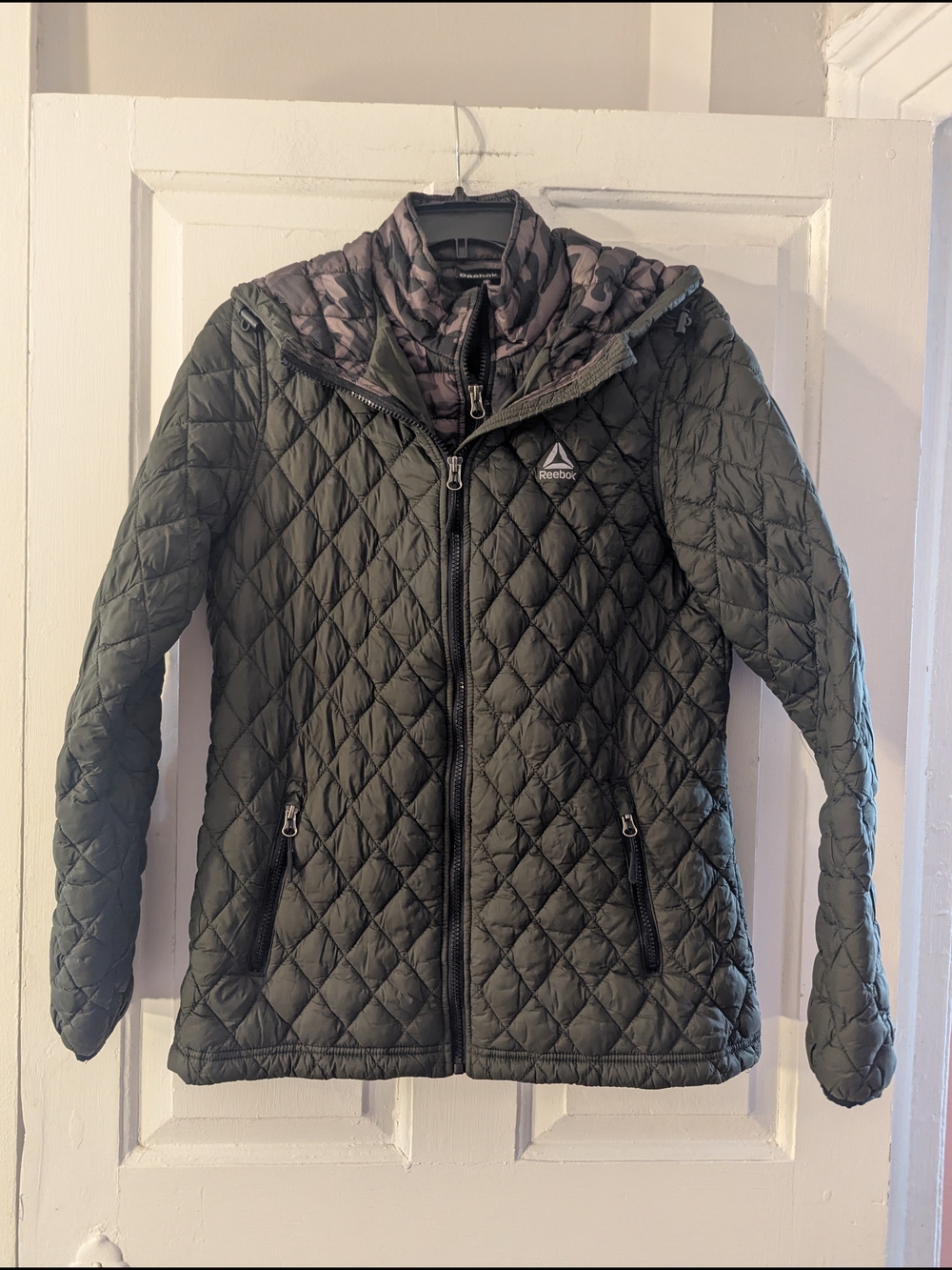 Reebok Black Olive Quilted Hooded Jacket